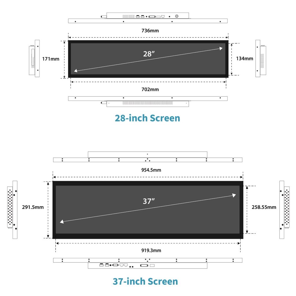 Screen sizes of Stretched Digital Signage
